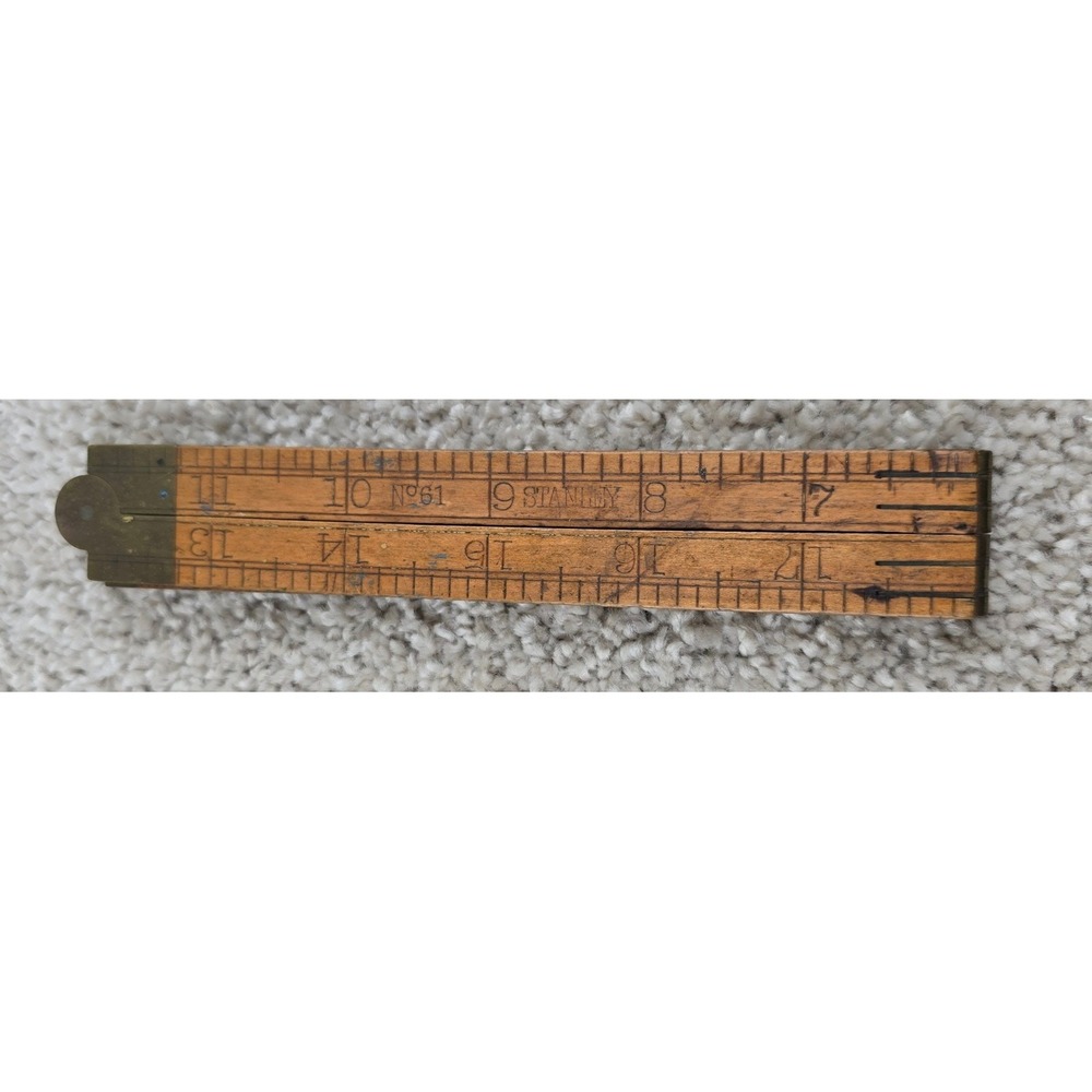 Antique Stanley No 61 Boxwood 24" Folding Carpenter Rule Brass 2 Ft